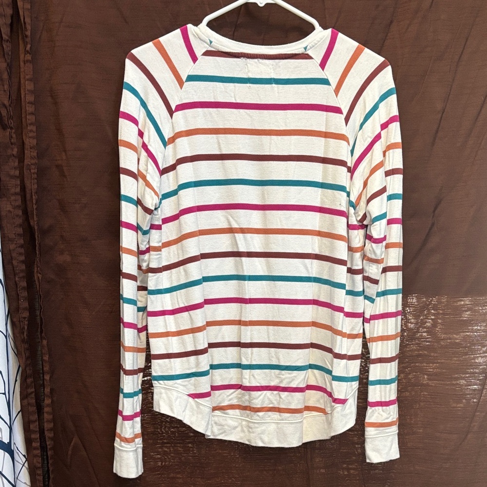 Thread & Supply Cream Long Sleeve Tee with Teal, Pink & Brown Stripes - Picture 4 of 4